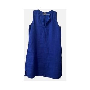 Tommy Bahama Royal Blue Linen V Neck Shift Dress With Deep Pockets Size Small